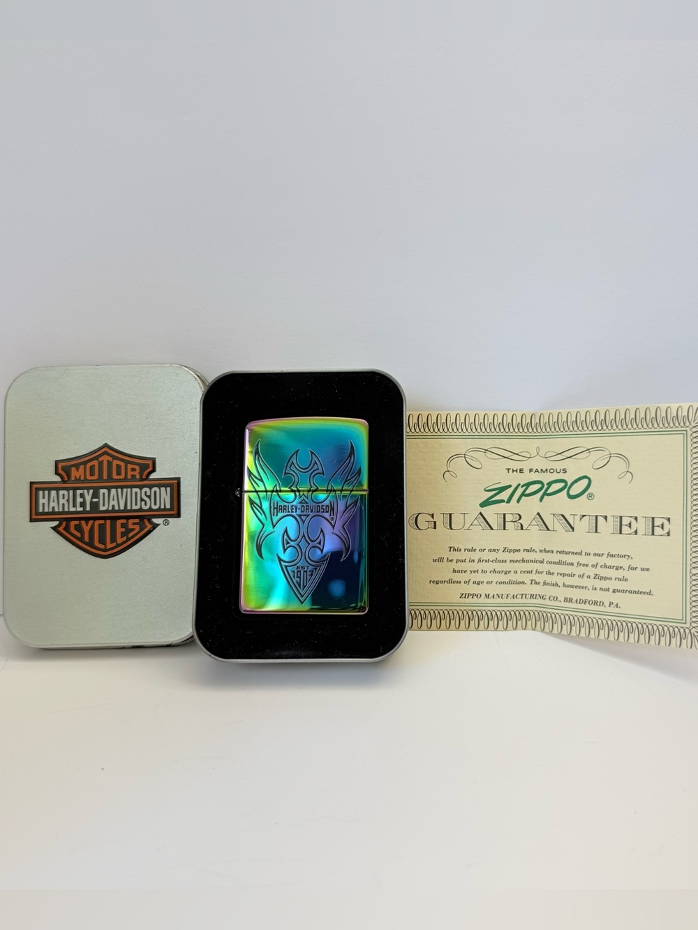 Zippo Harley Davidson 2003 Spectrum Iridescent Tattoo Logo Lighter Tin Made USA